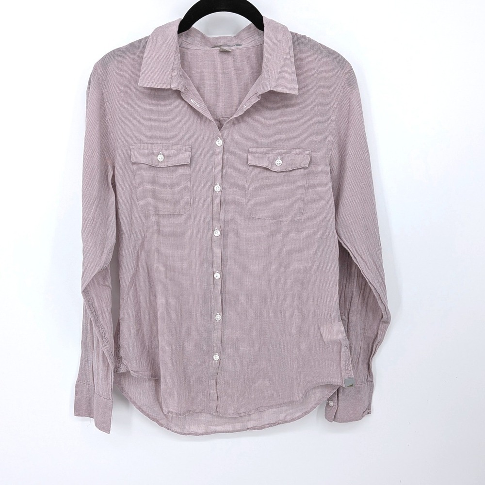 Horny Toad Button Up Top Women Small Purple Plaid Organic Cotton‎ Long Sleeve